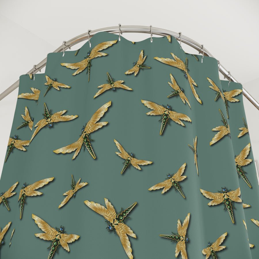 DRAGONFLY SWARM SAGE: Shower Curtain