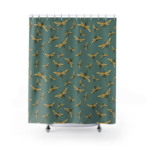 DRAGONFLY SWARM SAGE: Shower Curtain