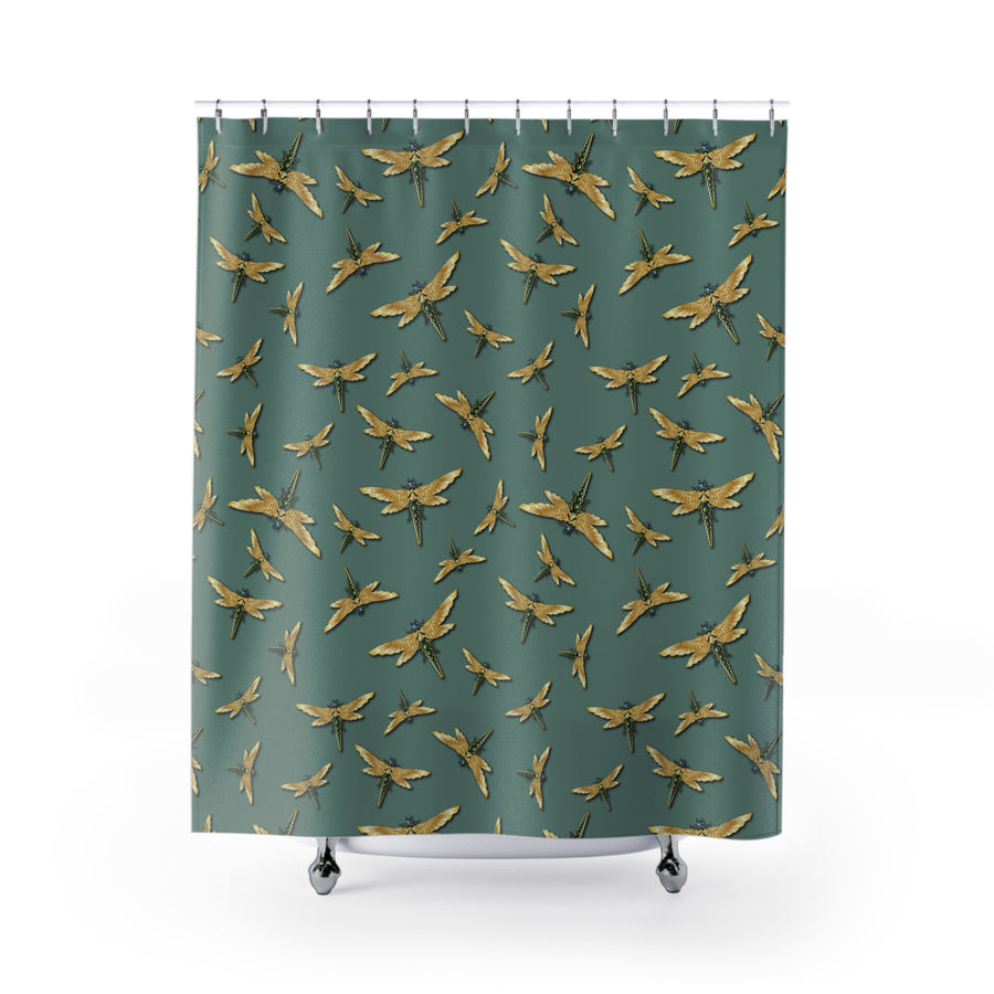 DRAGONFLY SWARM SAGE: Shower Curtain