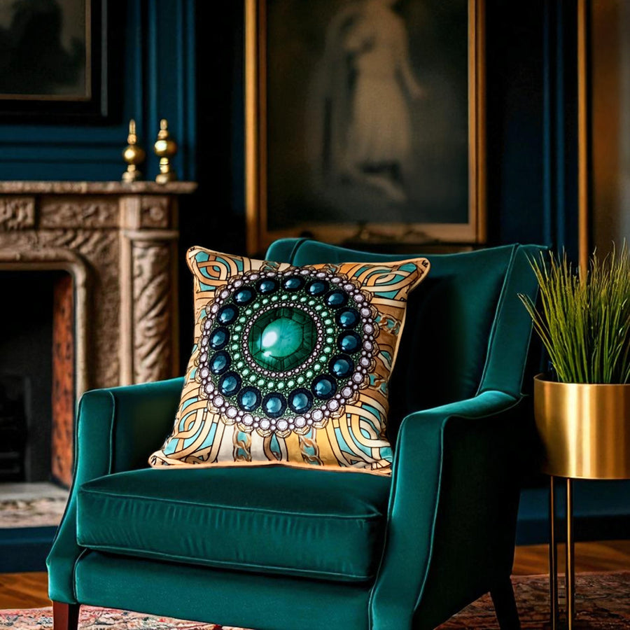 ZELLANDINE'S EMERALD BROOCH: velvet cushion