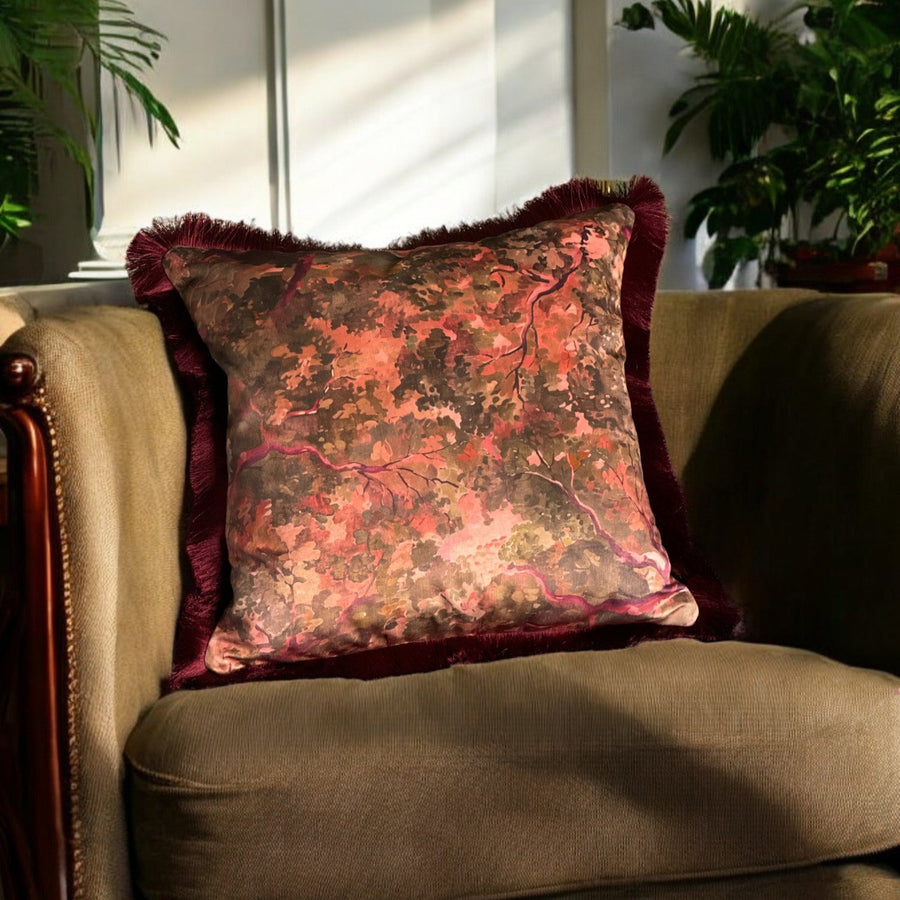 CANOPY DAYDREAM DUSK: fringed velvet cushion