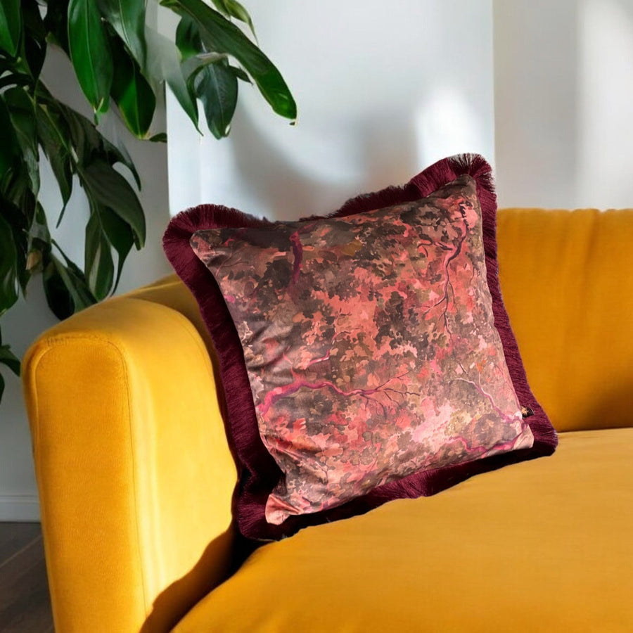 CANOPY DAYDREAM DUSK: fringed velvet cushion