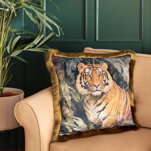 THE TIGRESS: fringed velvet cushion