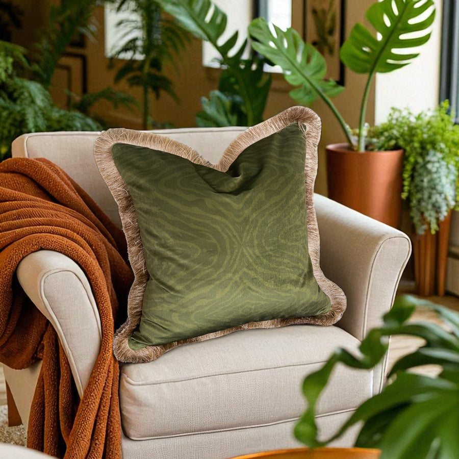 WILD WHISPERS GRASSLAND: fringed velvet cushion