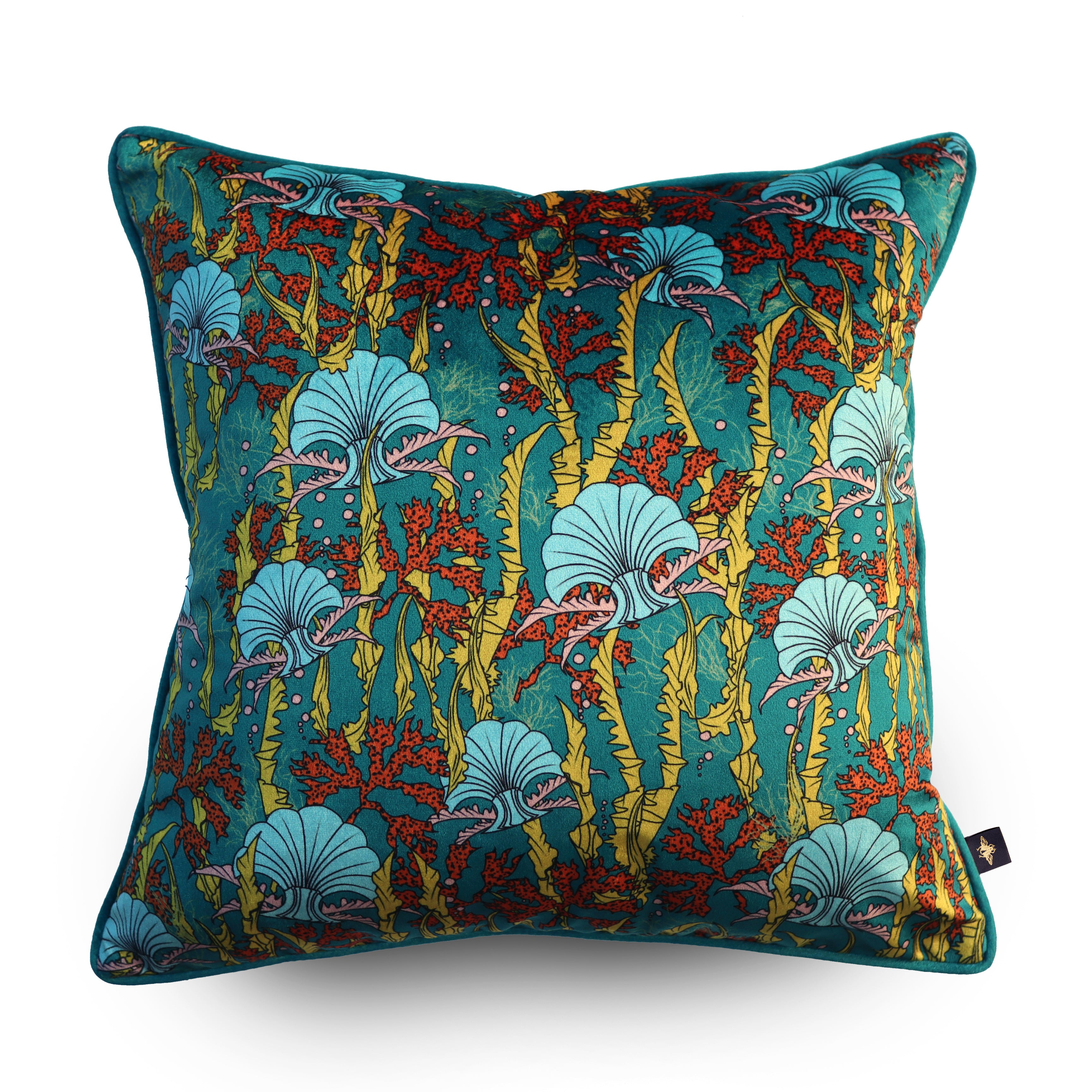 CORAL ODYSSEY TEAL velvet cushion The Curious Department