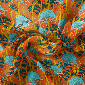 CORAL ODYSSEY ORANGE: Velvet Fabric (per metre)