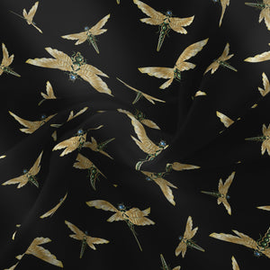 DRAGONFLY SWARM BLACK: Velvet Fabric (per metre)