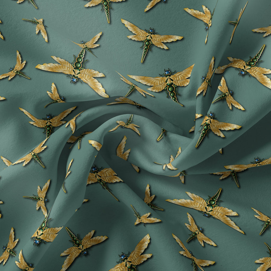DRAGONFLY SWARM SAGE: Velvet Fabric (per metre)