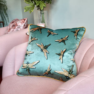 DRAGONFLY SWARM SAGE: velvet cushion