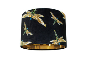 DRAGONFLY SWARM BLACK: Velvet Lampshade