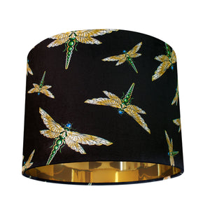 DRAGONFLY SWARM BLACK: Velvet Lampshade