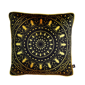 INSECT MANDALA BLACK & GOLD: velvet cushion